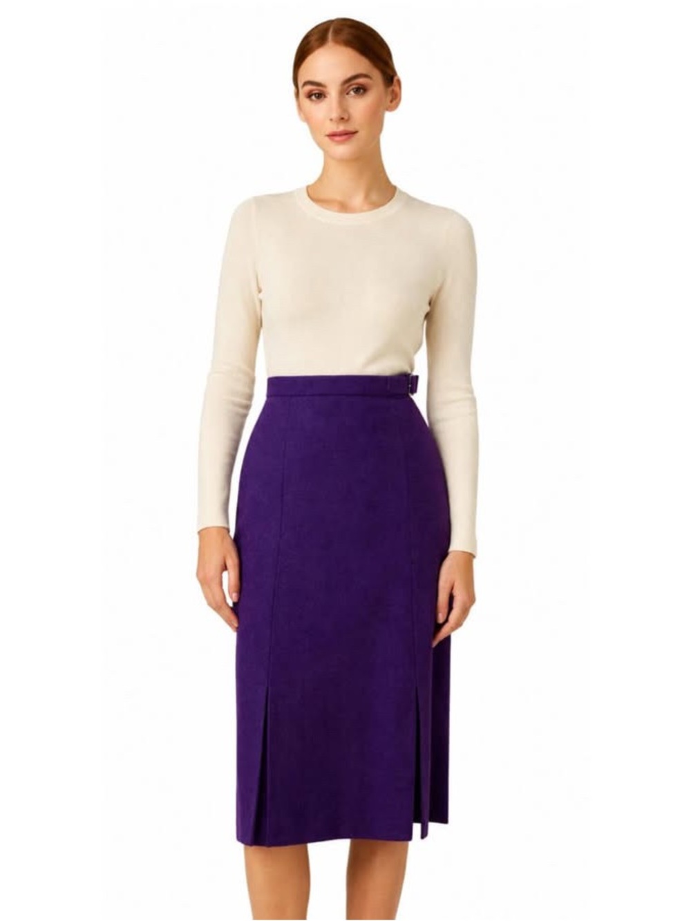 Avoca Collection Purple Vintage High Waist Midi A-Line Skirt